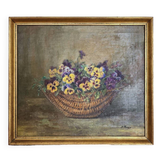 Peinture à l’huile XIXe bouquet de fleurs
