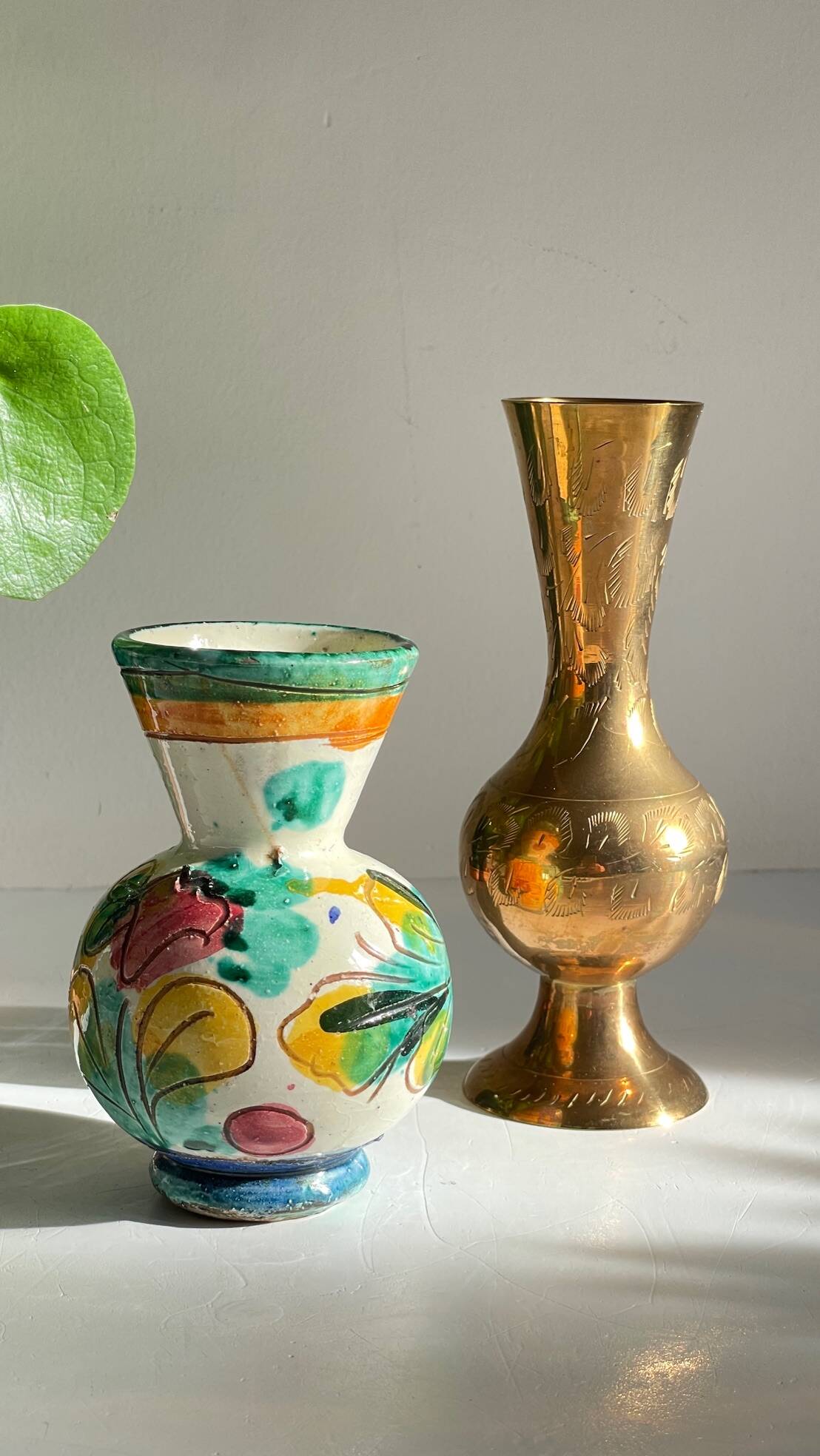 Vases céramique artisanale laiton ciselé vintage
