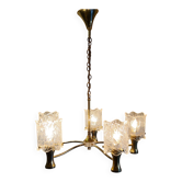 Lustre 5 feux en laiton doré et perspex - années 60/70