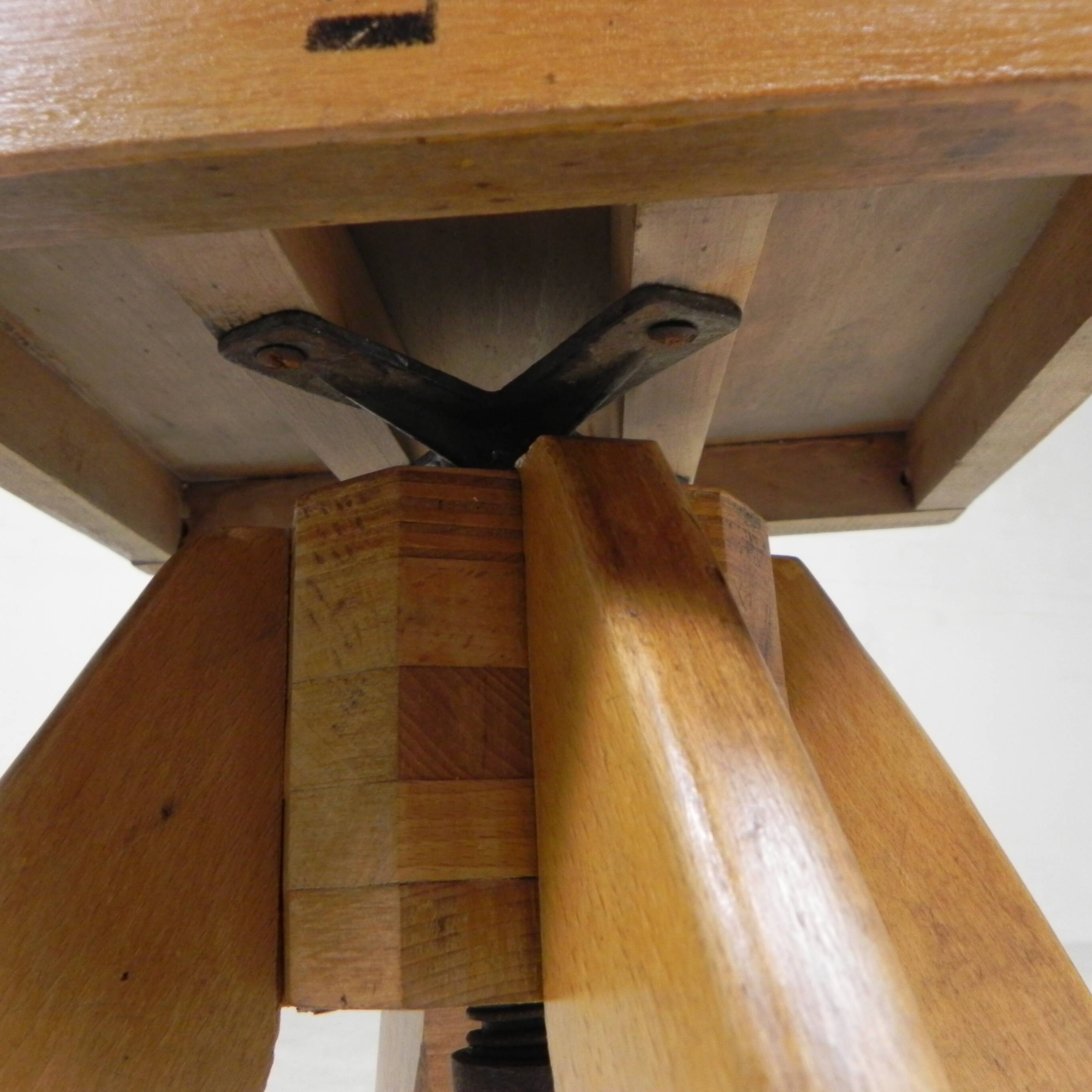 Wooden high chair, swivel chair, school chair, 1950s