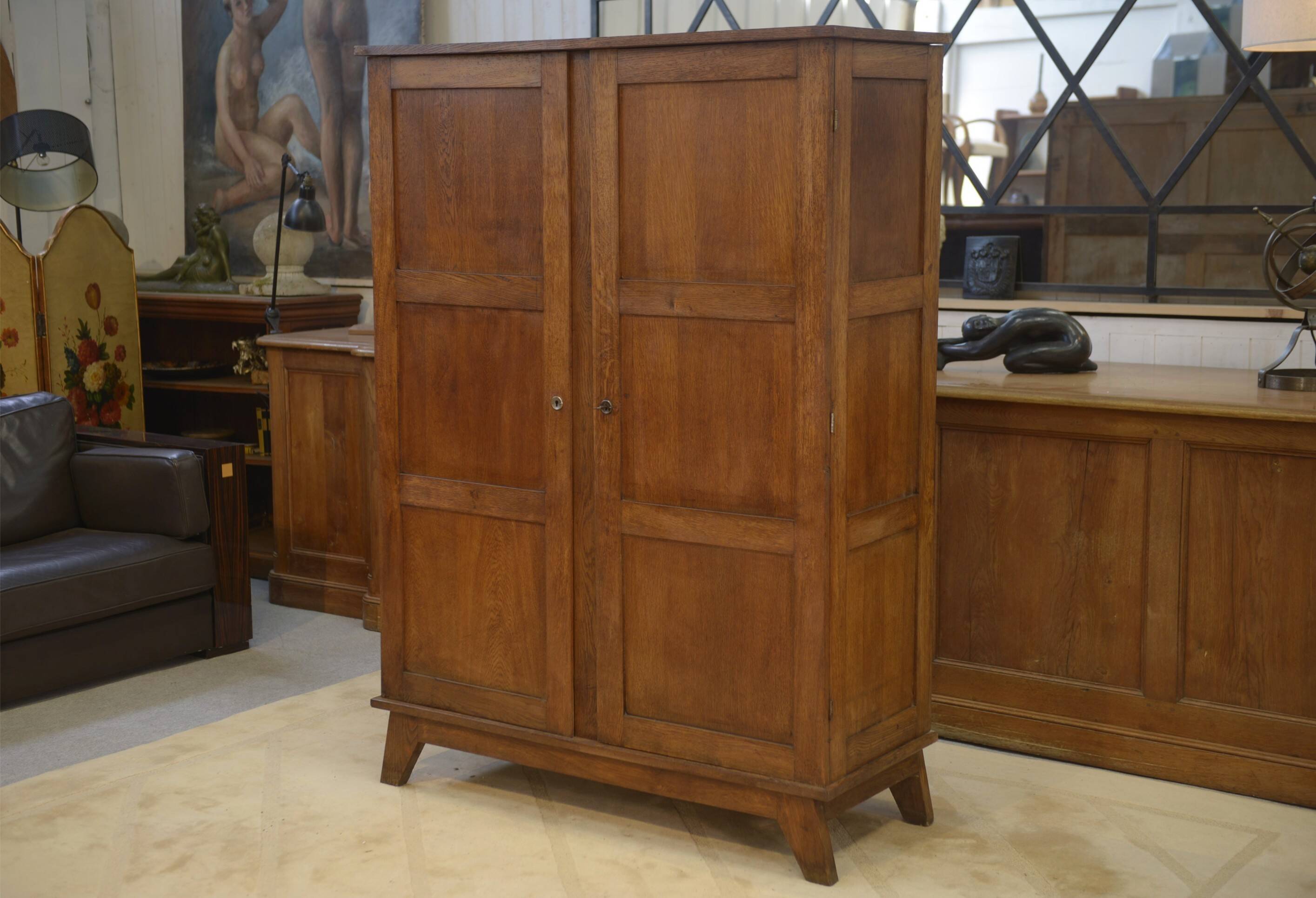 Oak armoire reconstruction by René Gabriel 1950s