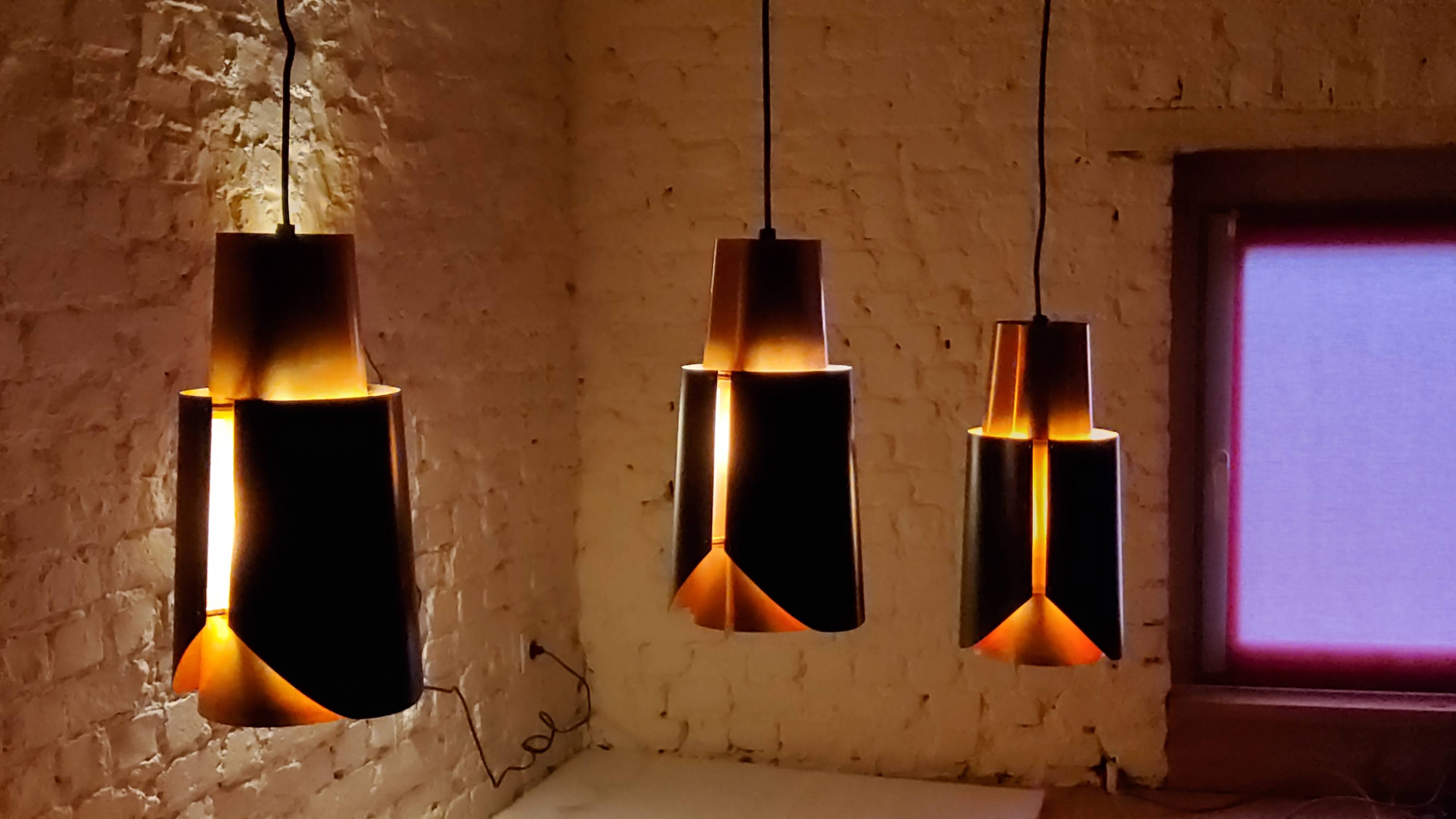 Vintage black brass 'østerport' pendant and wall lamp by Bent Karlby for Lyfa, Denmark 1960s