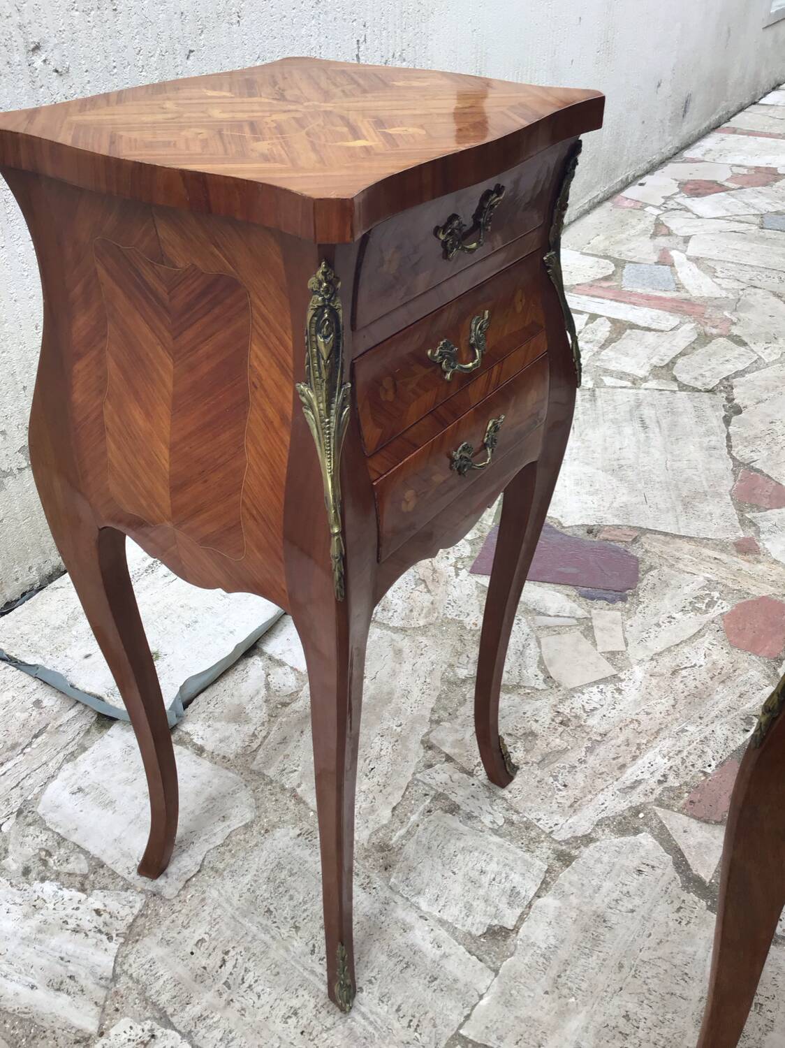 Pair of Louis XV style marquetry bedside tables