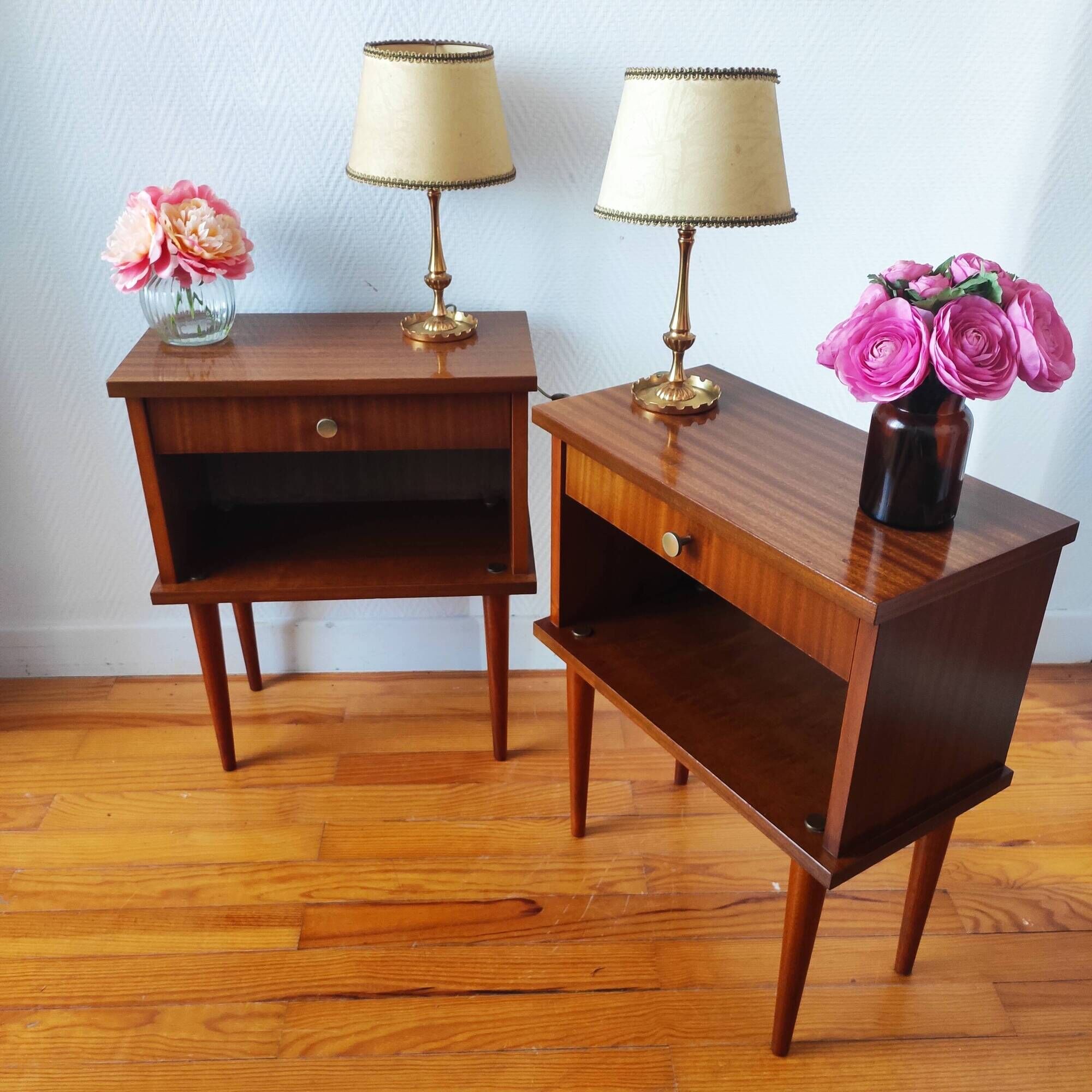 Paire de tables de chevet vintage 1960 inspiration scandinave