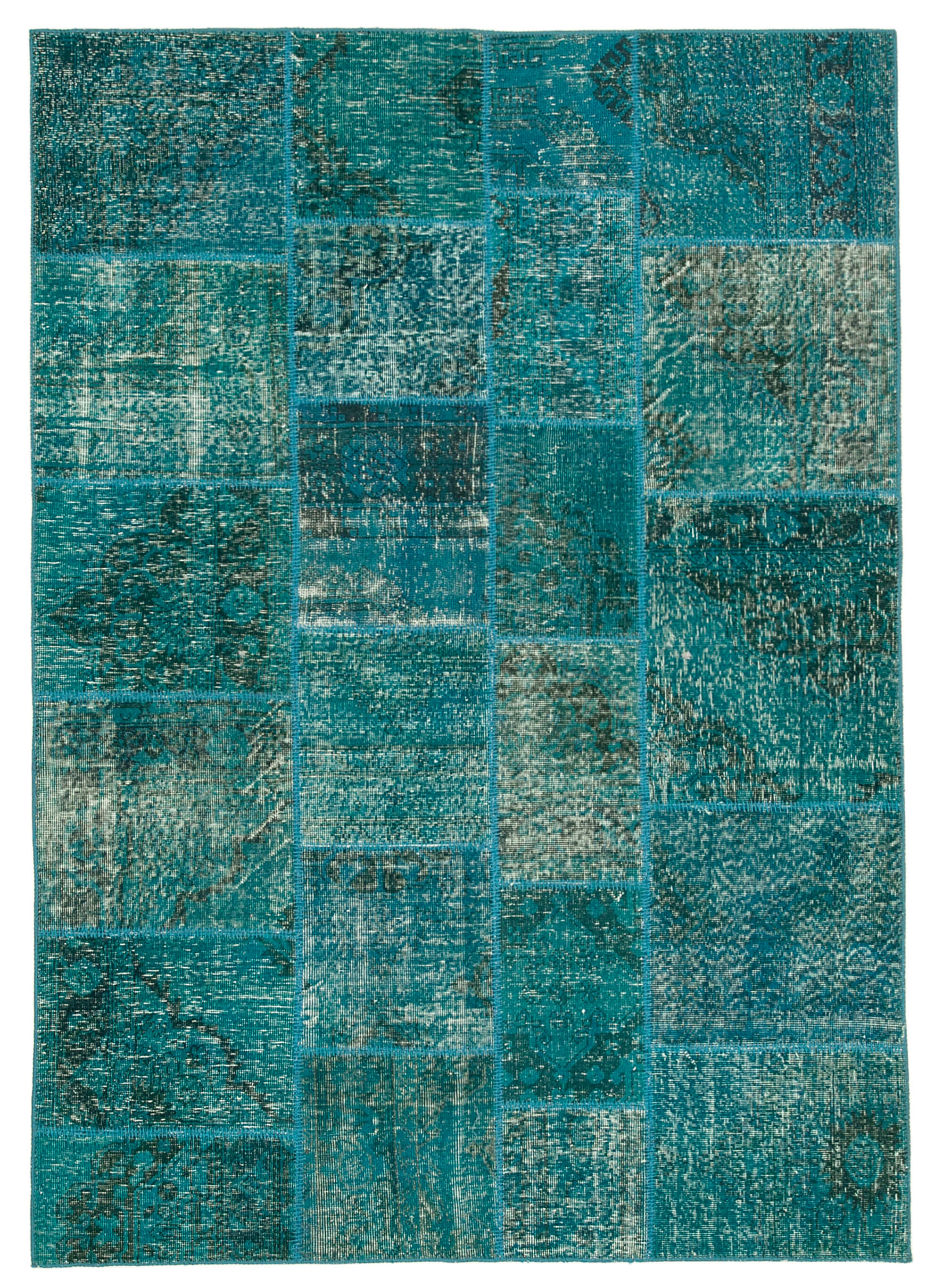 Handmade anatolian vintage 170 cm x 241 cm turquoise patchwork carpet