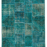 Handmade anatolian vintage 170 cm x 241 cm turquoise patchwork carpet