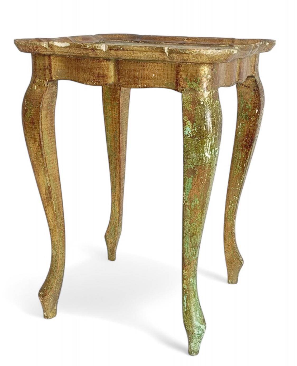 Rococo Revival Gilt Side Table, Light Turquoise, Italy, 1950s Design
