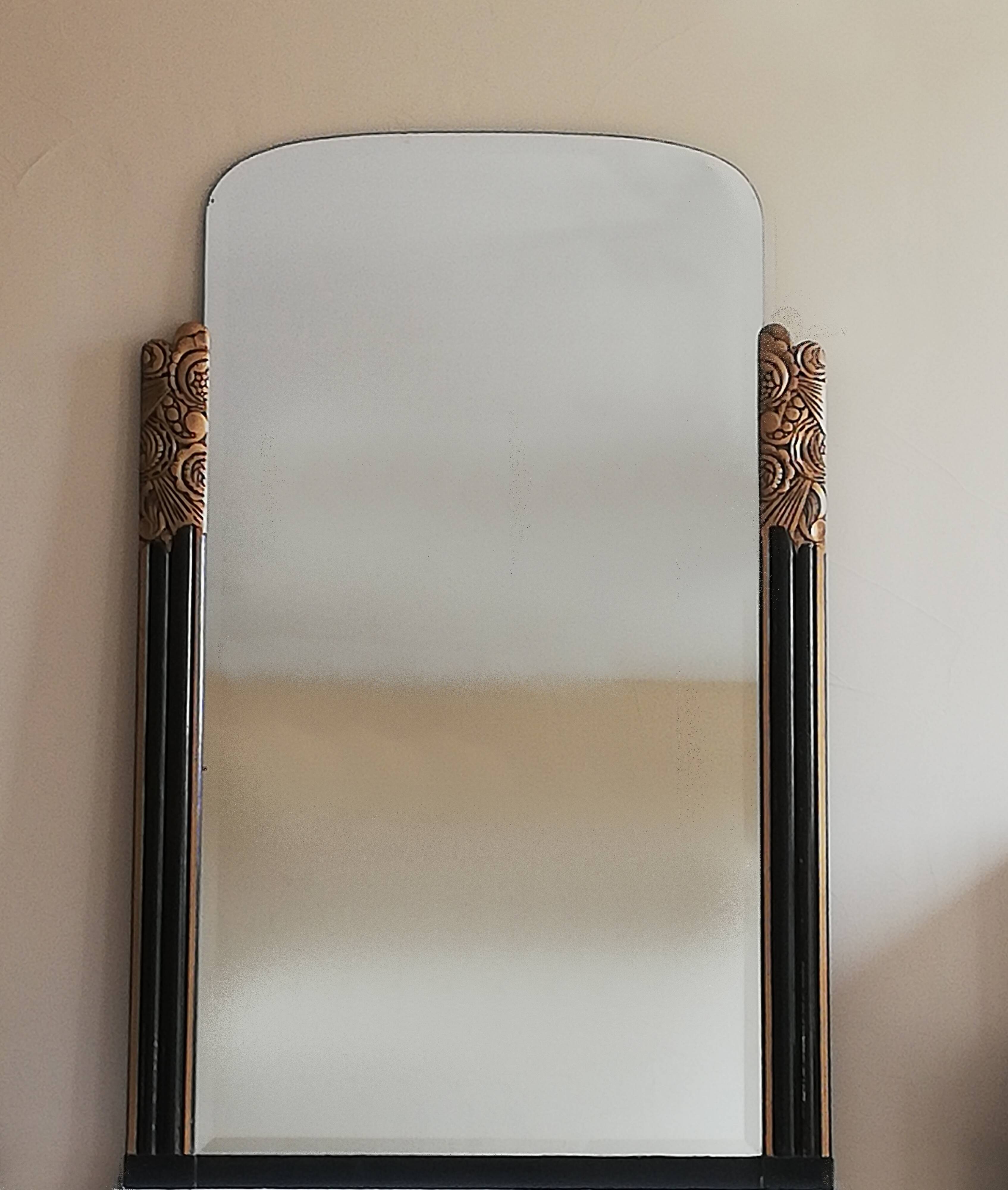 Old wood and stucco art deco mirror 100x155cm