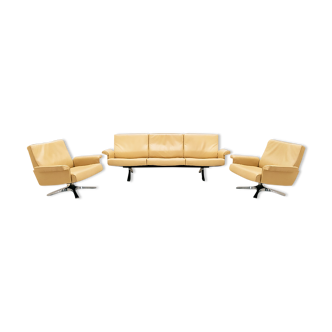 De Sede DS35 vintage leather 3 seater sofa with two matching armchairs
