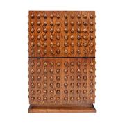 Italian brutalist-style bar made of wood and glass, drinks cabinet.
