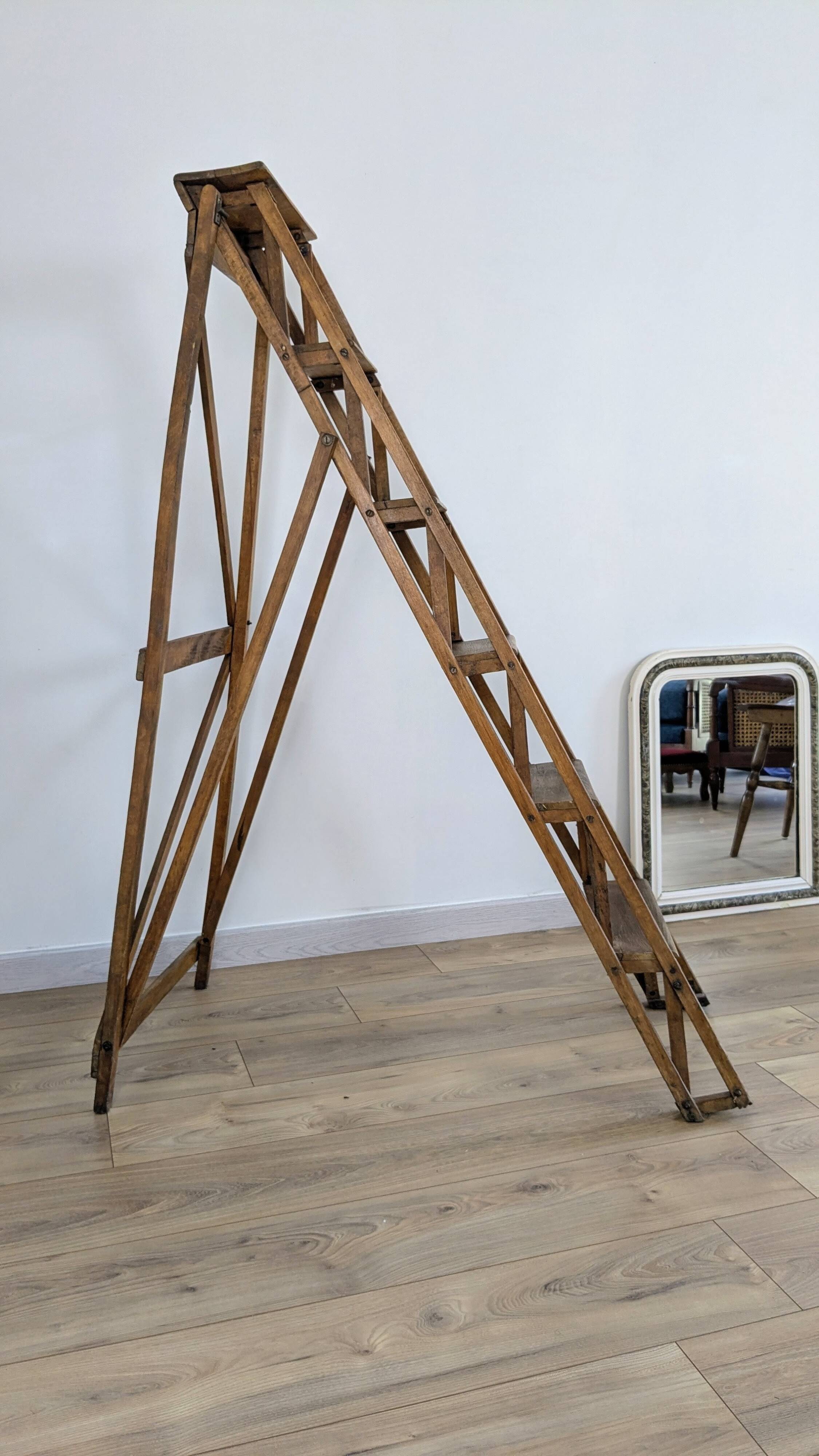 Vintage wooden painter's stepladder - authentic patina