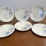 6 dessert plates sarreguemines blue flowers and butterfly