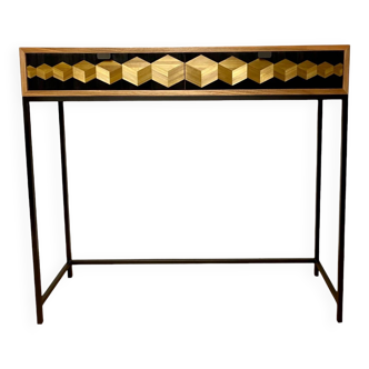 Console Cubes marqueterie de paille