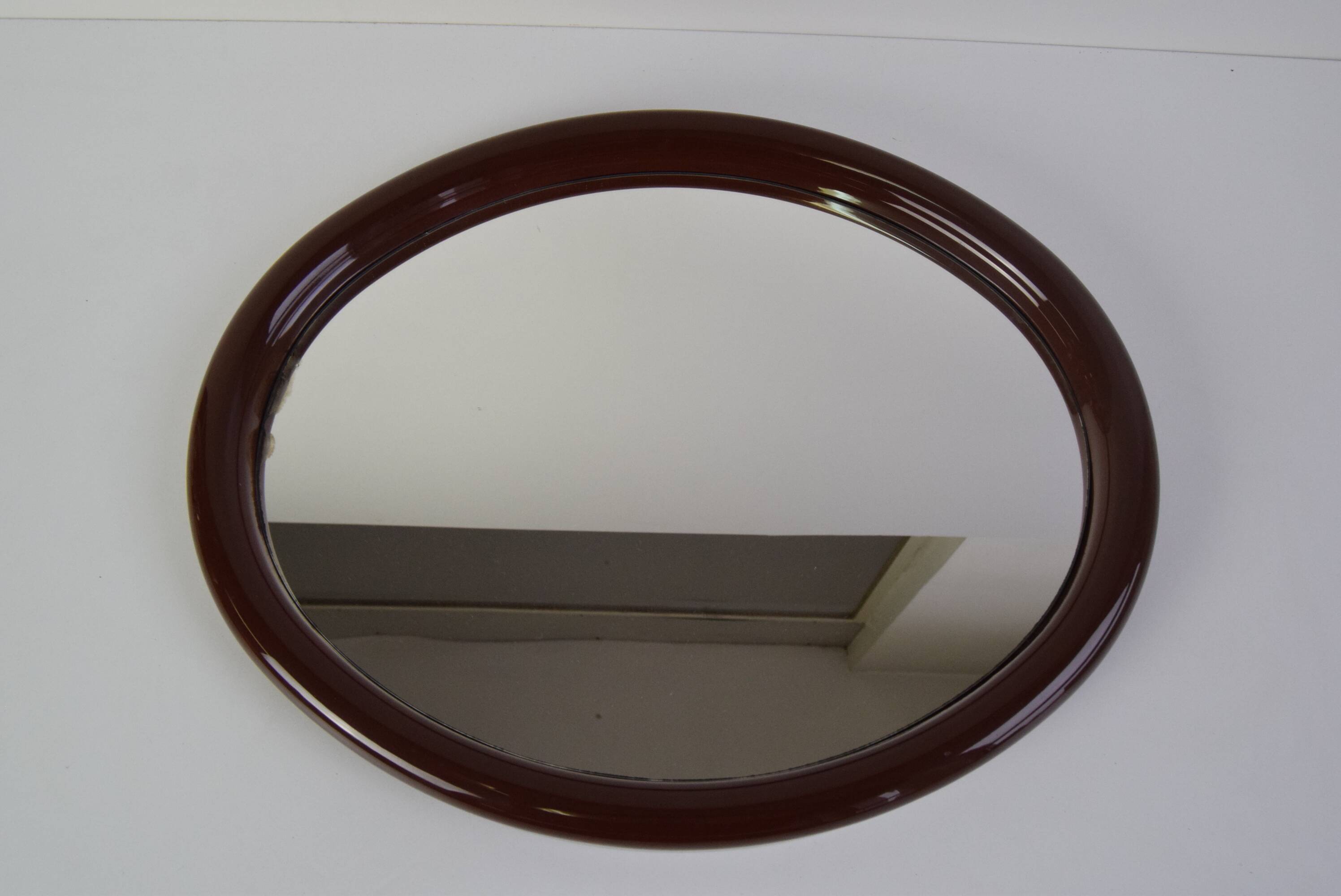 Vintage Oval Wall Mirror, Czechoslovakia, 1970's.