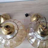 Two Globe chandeliers in molded glass in a beautiful amber color