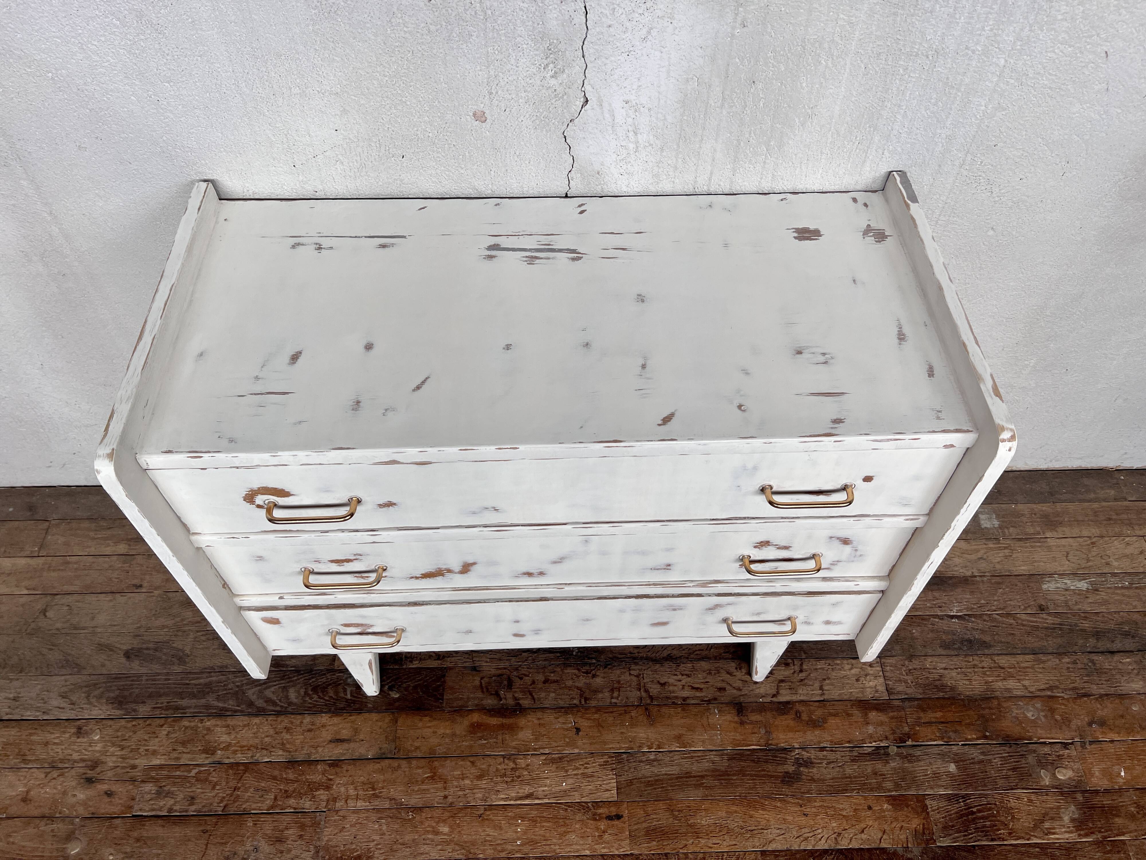 White patinated chest of drawers vintage feet compass