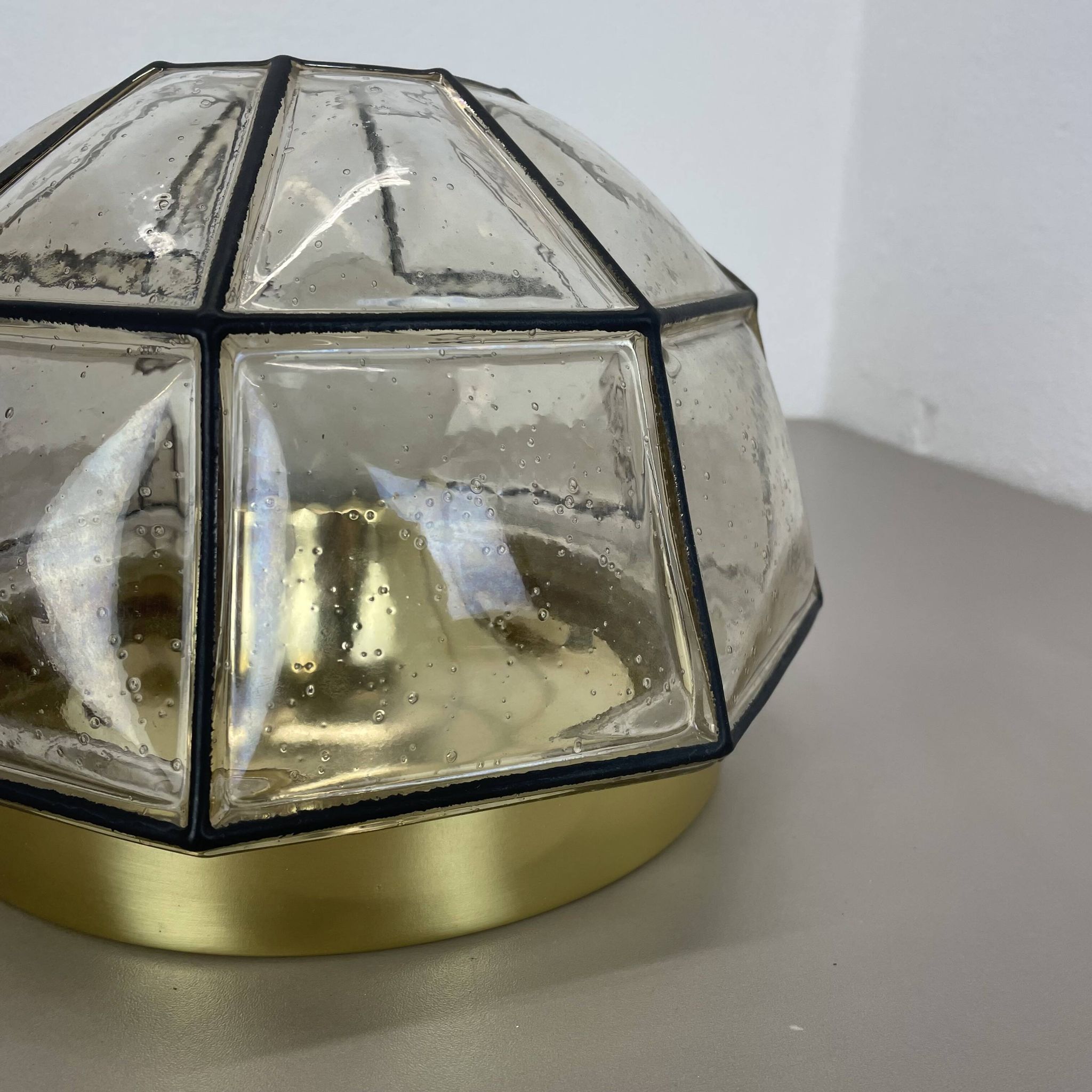 Ceiling Light "Iron Rings" made of Brass and Glass by Glashütte Limburg, Germany, 1970s