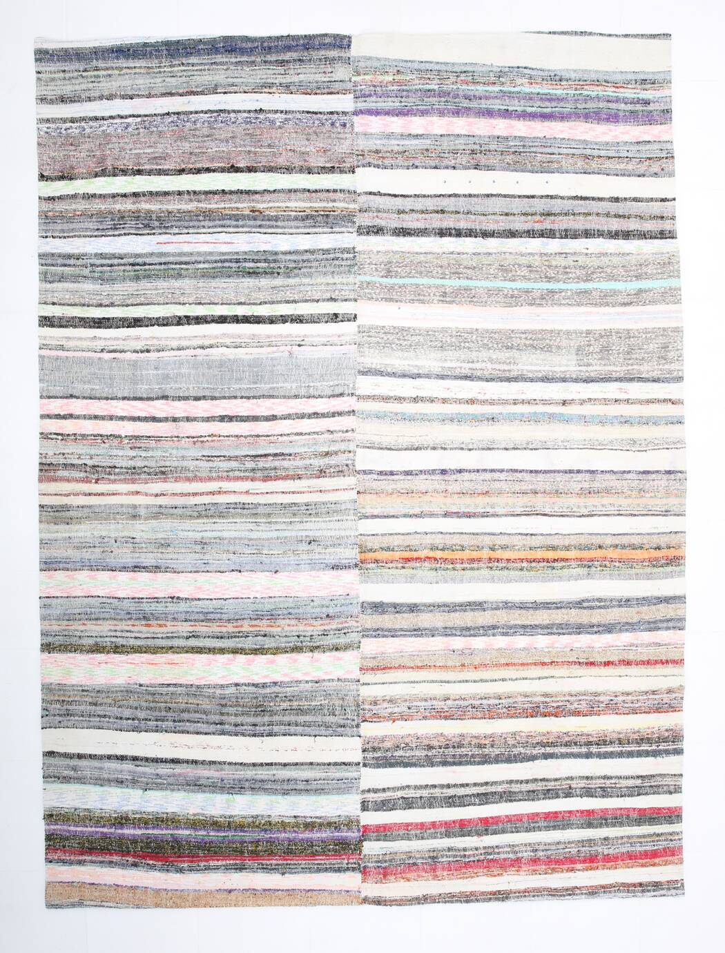 8x10 Neutral Mutlicolor Oversize Striped Kilim Rug, 231x316Cm