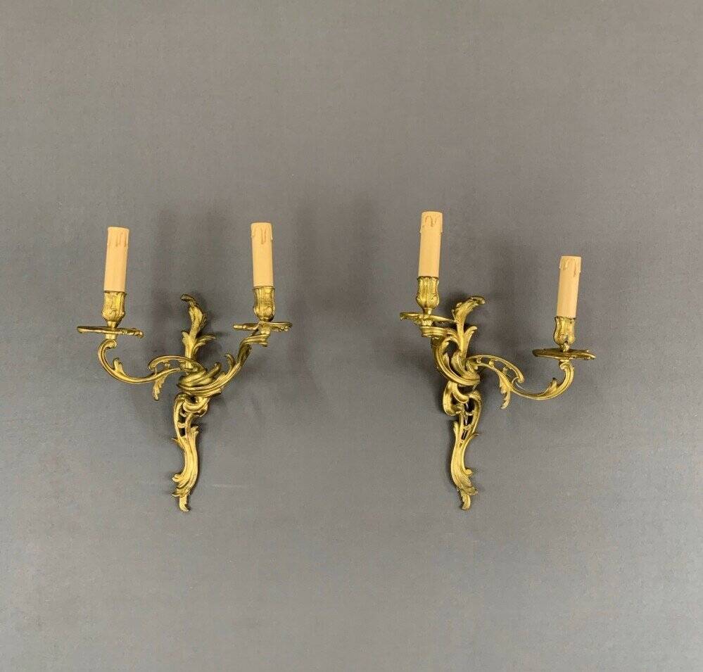 Pair of Louis XV Style Gilt Bronze Wall Lights, 20th Century