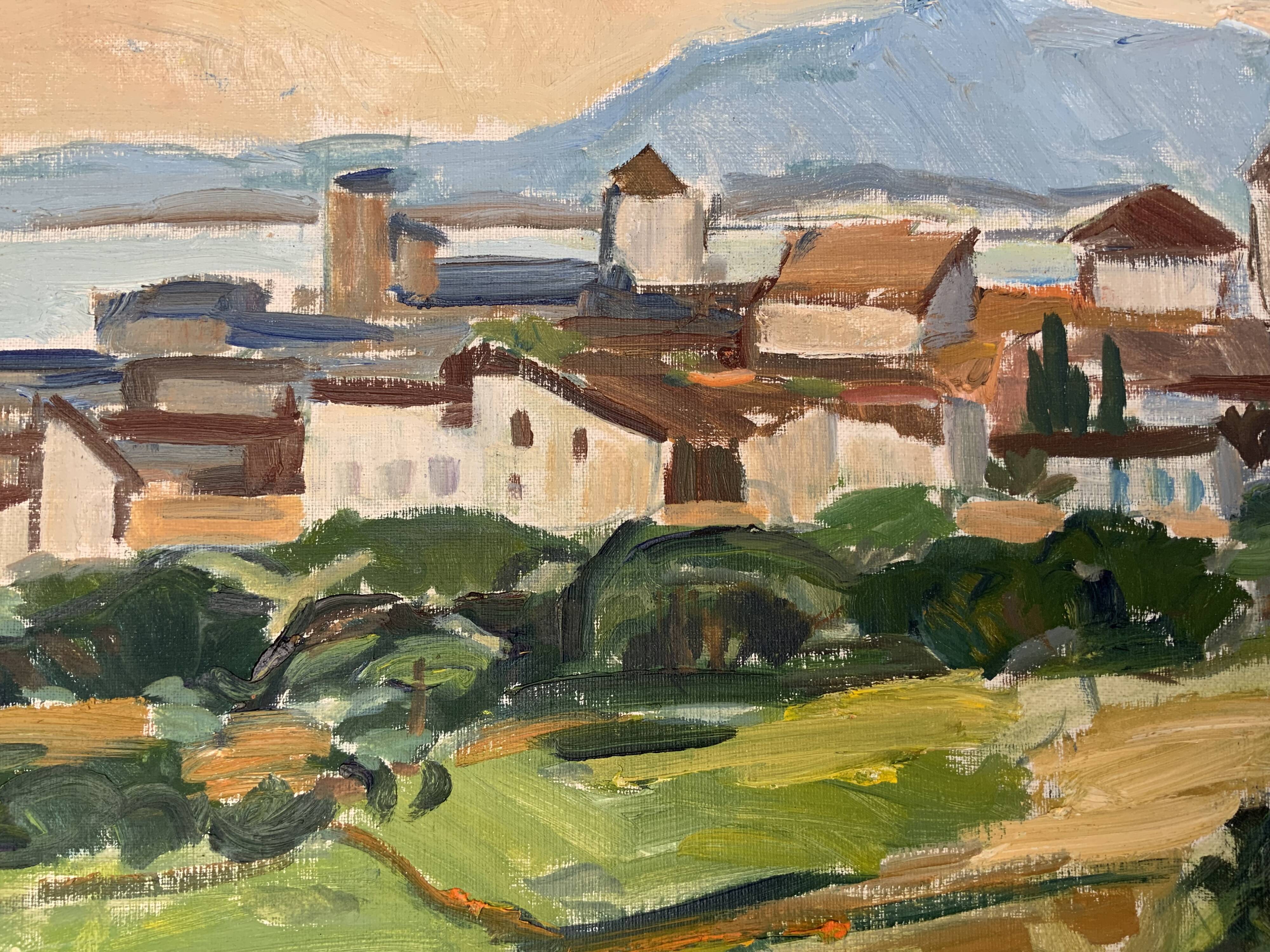 Peinture à l’huile de paysage impressionniste suédois du milieu du 20e siècle « Marbella » années 1960