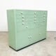 Vintage mint green dentist drawer unit with opaline glass top