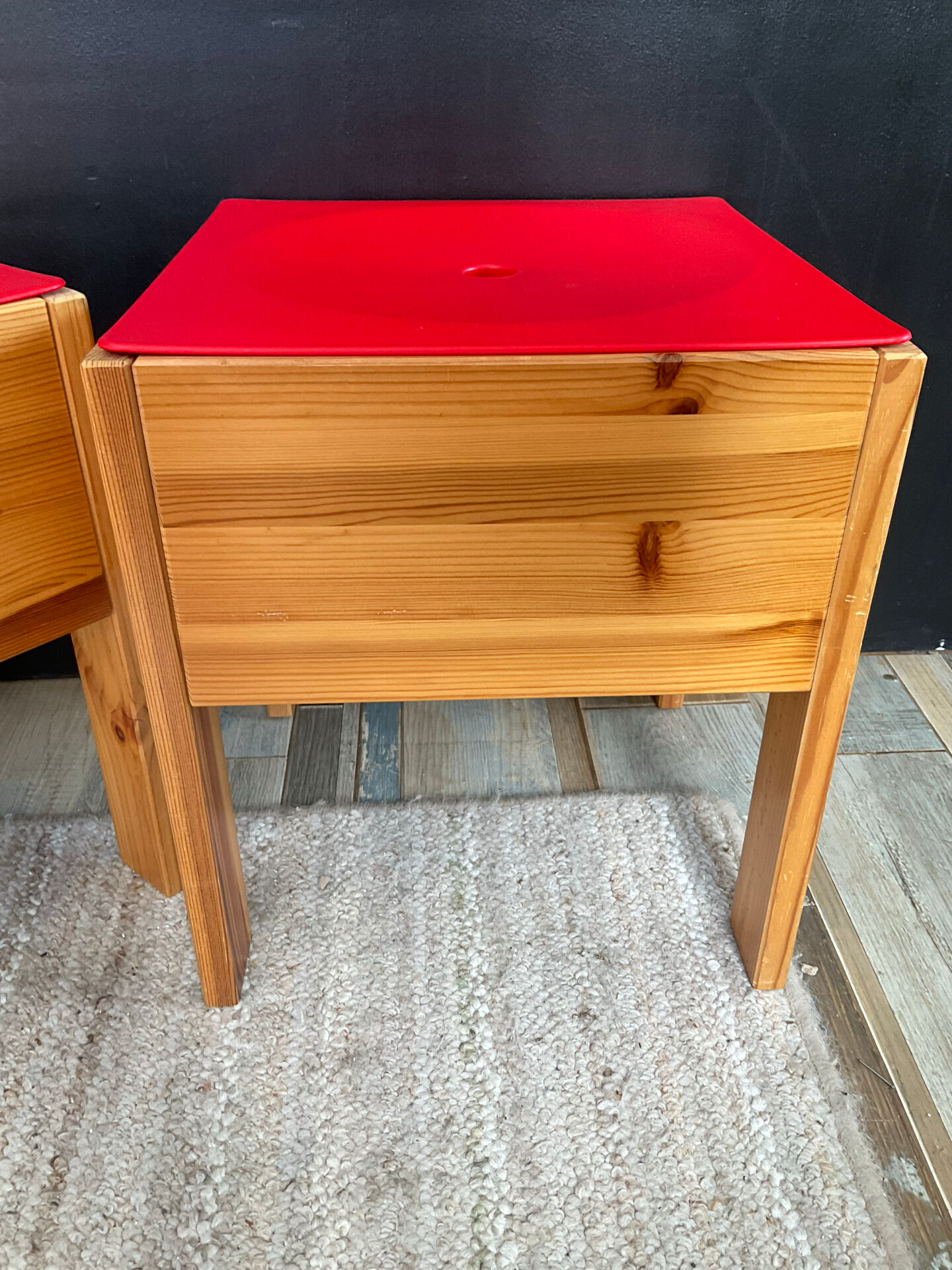Paire de tabourets-coffres vintage IKEA en pin massif