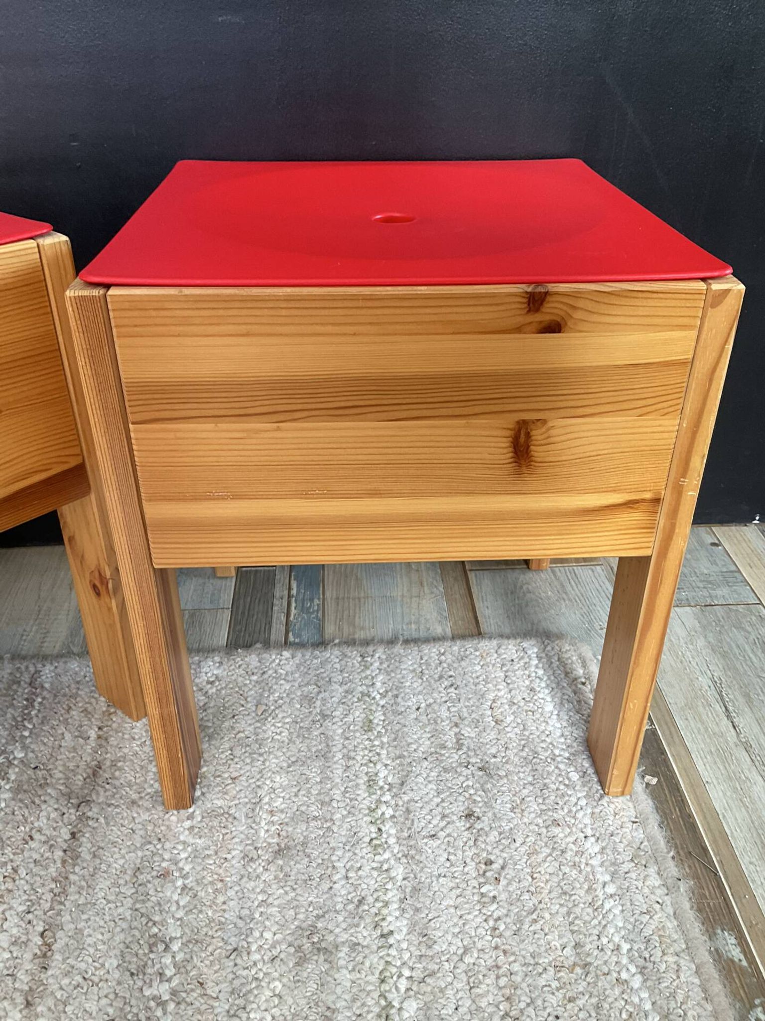 Pair of vintage IKEA pine solid wood stool chests.