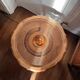 Round coffee table in Louis XV style, with sun cane and glass top.