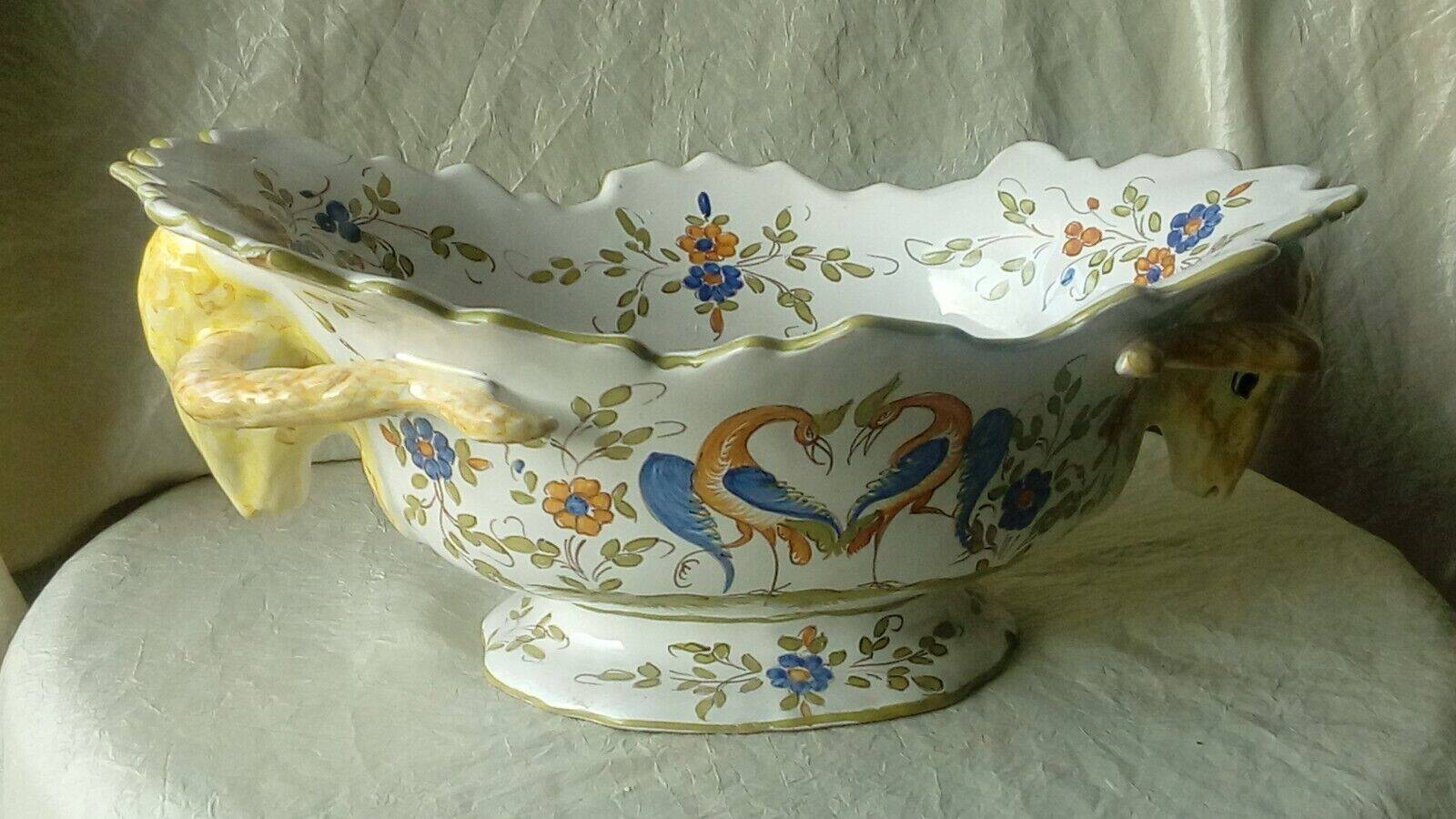 Moustiers earthenware planter with ram's head