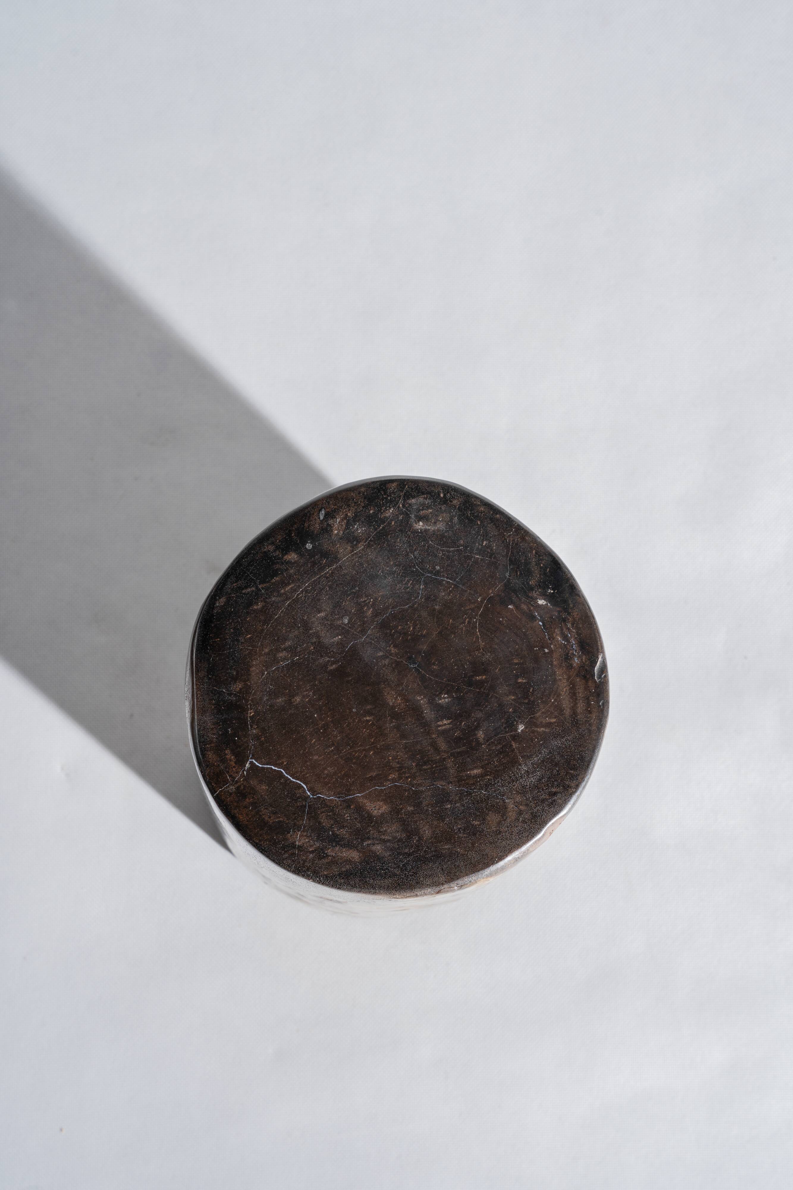 Side table in black petrified wood h:28,5cm d:17cm