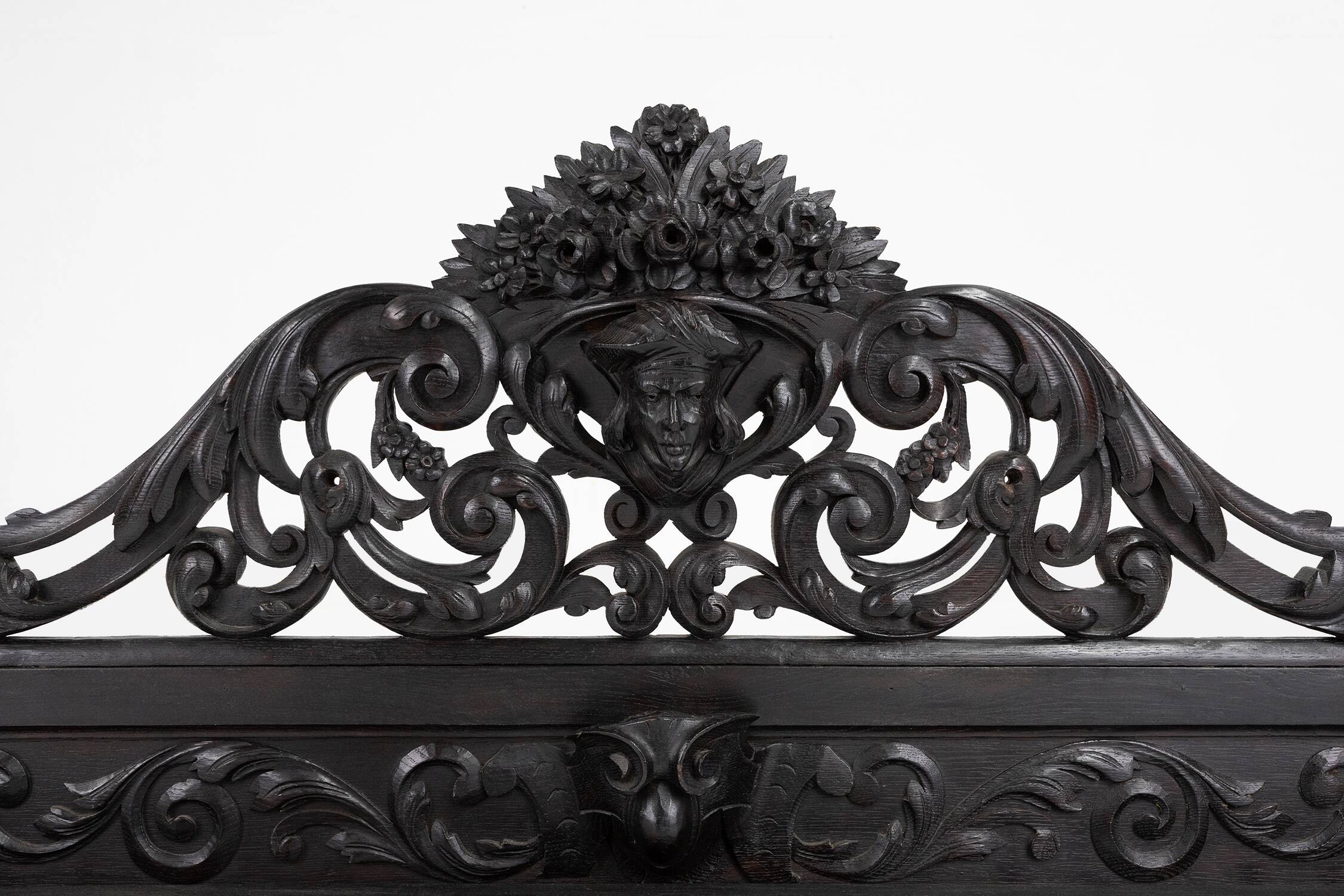Richly carved baroque black wooden sculptured shelf, France ca. 1850