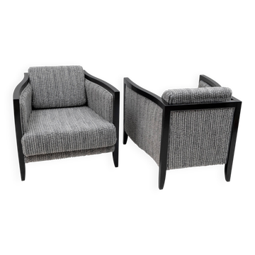 Paire de fauteuils Art Déco italiens en bois laqué noir et velours côtelé