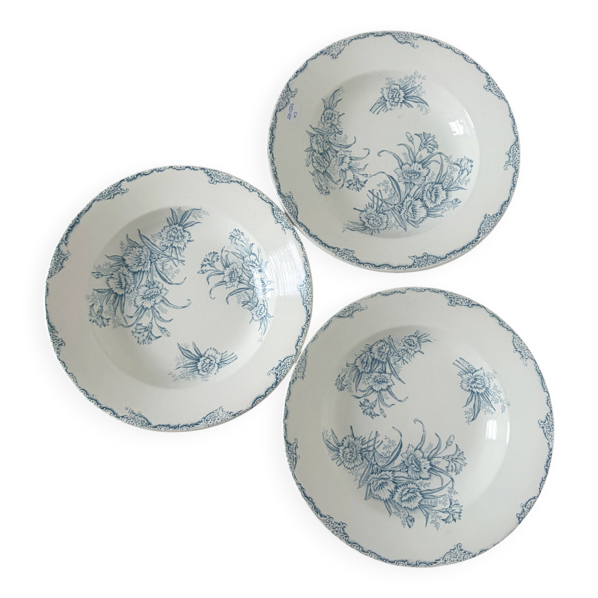 3 vintage deep plates in ironstone by L&G model Oeillets 220524