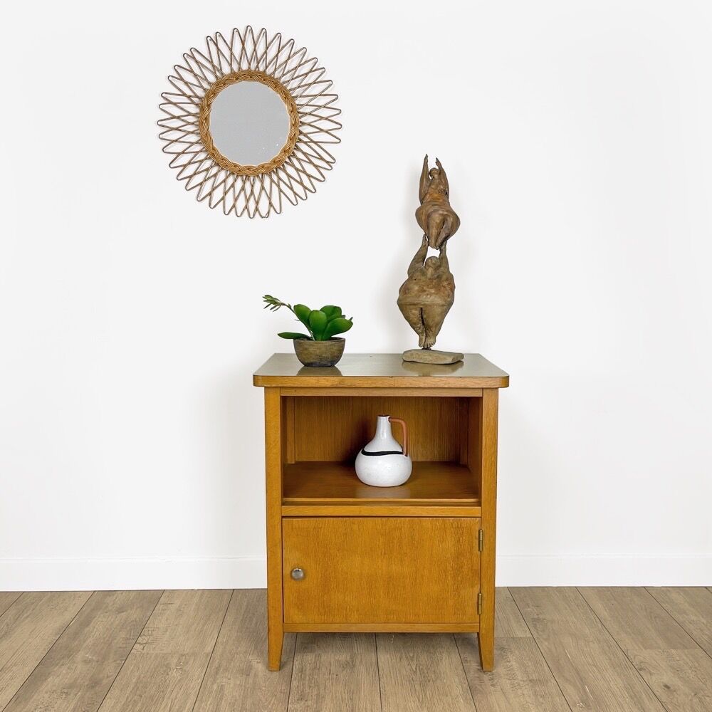 Pair of bedside tables blond wood and vinyl Jantzi 1966