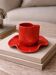 Set of wavy ceramic cup and saucer - poppy red