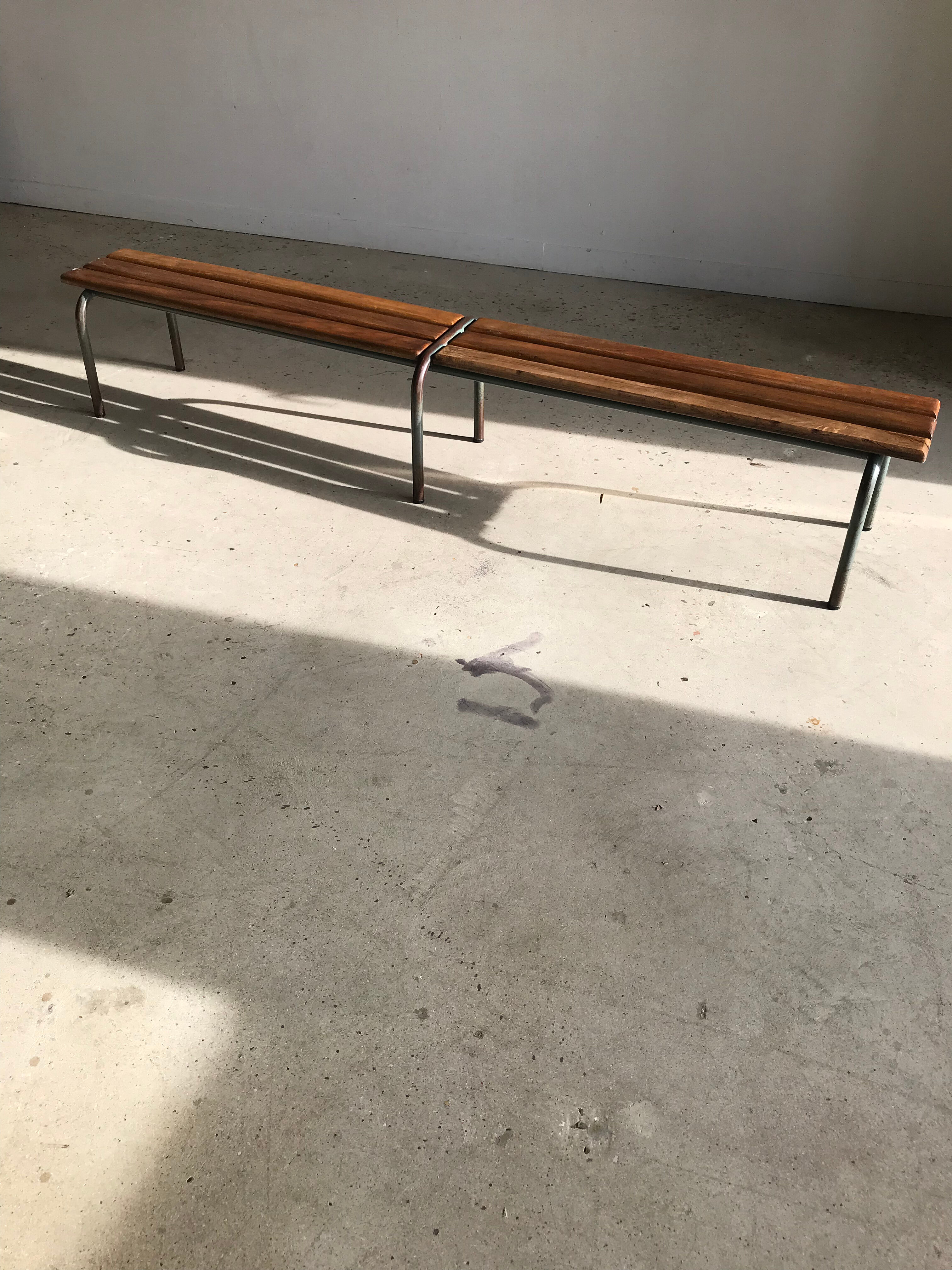 Vintage school bench base gray green