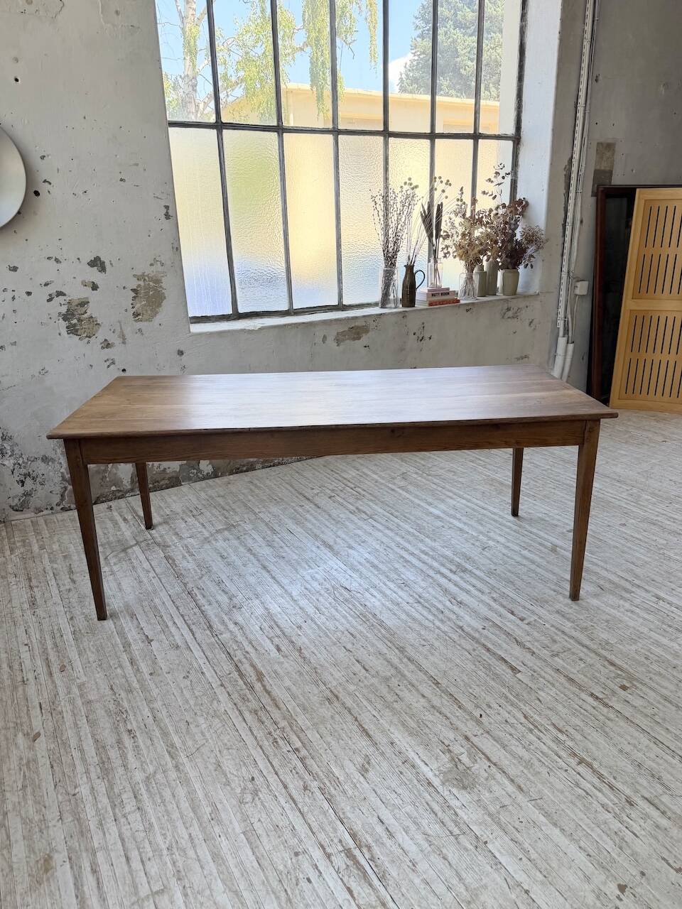 Table de ferme chêne pieds fuseaux 1950