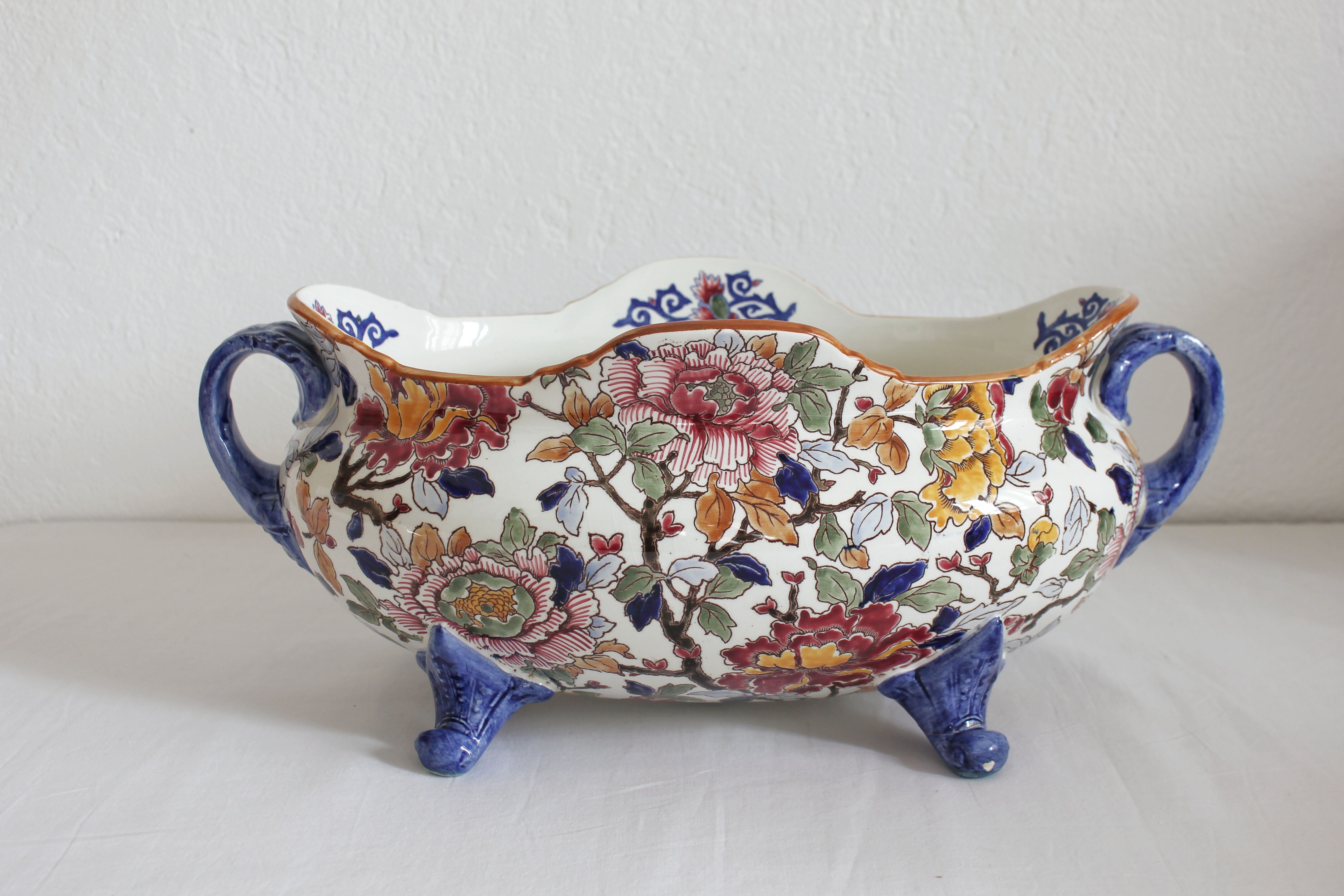 Bernard planter with handles, Peonies, Gien earthenware