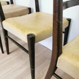 Set of 4 Vintage Wooden Dining Chairs: Beige Faux Leather, Mid-Century Retro