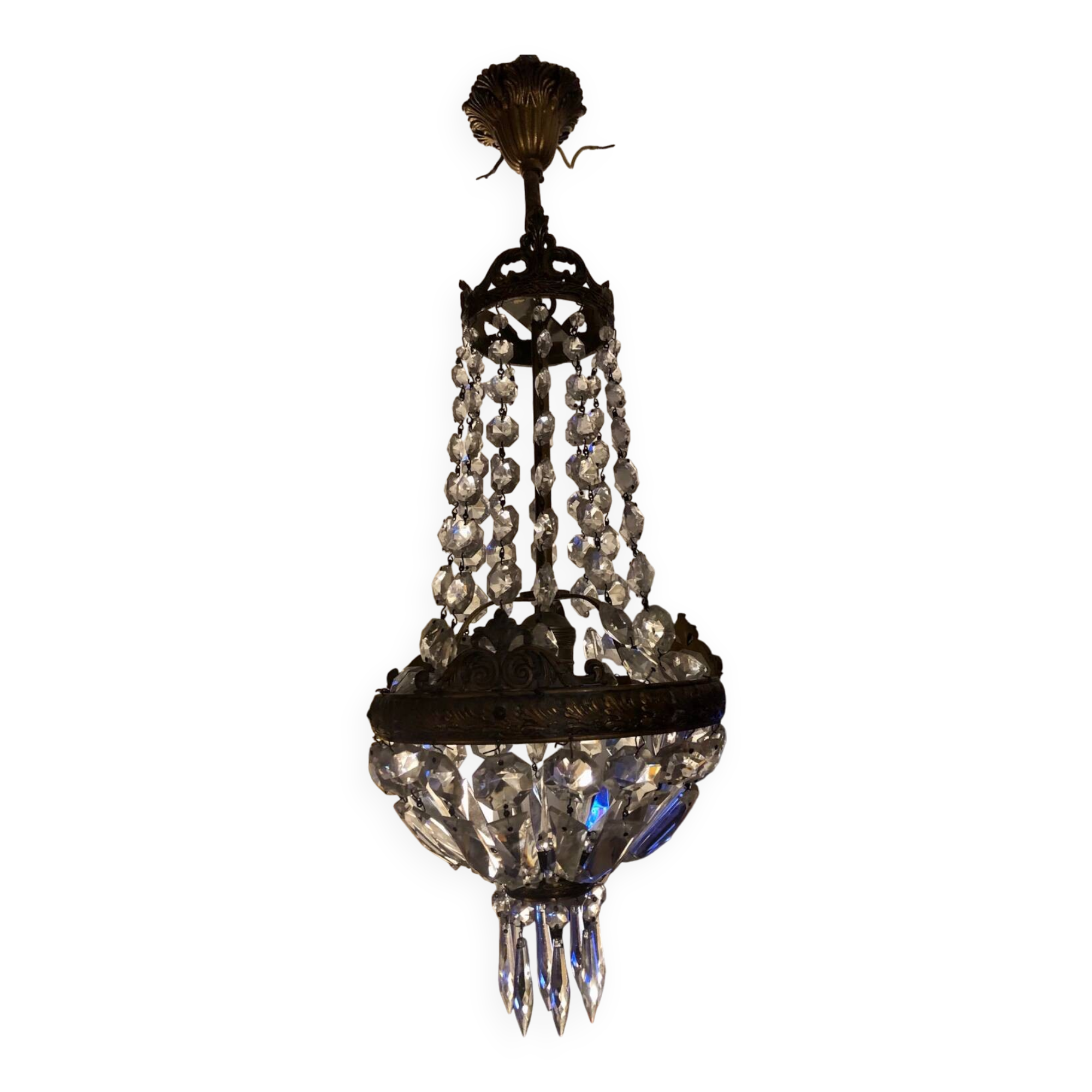 Bronze and crystal hot air balloon chandelier