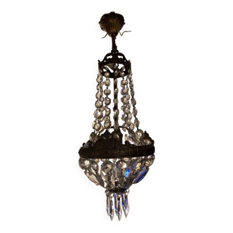 Lustre montgolfière bronze et cristal