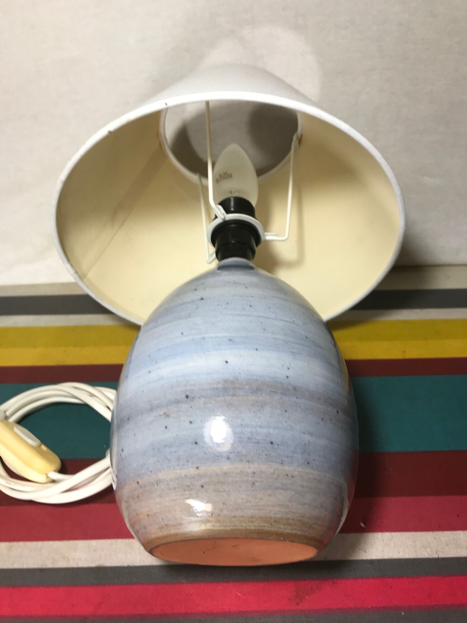 Old Blue Enamels EnamelSed Earth Ball Lamp Signed Blue - Vintage Cream Lamp