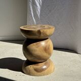 Stool, side table, end table in solid suar wood, spheres H50 D39.