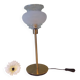 Table lamp with gold metal base and vintage white glass lampshade