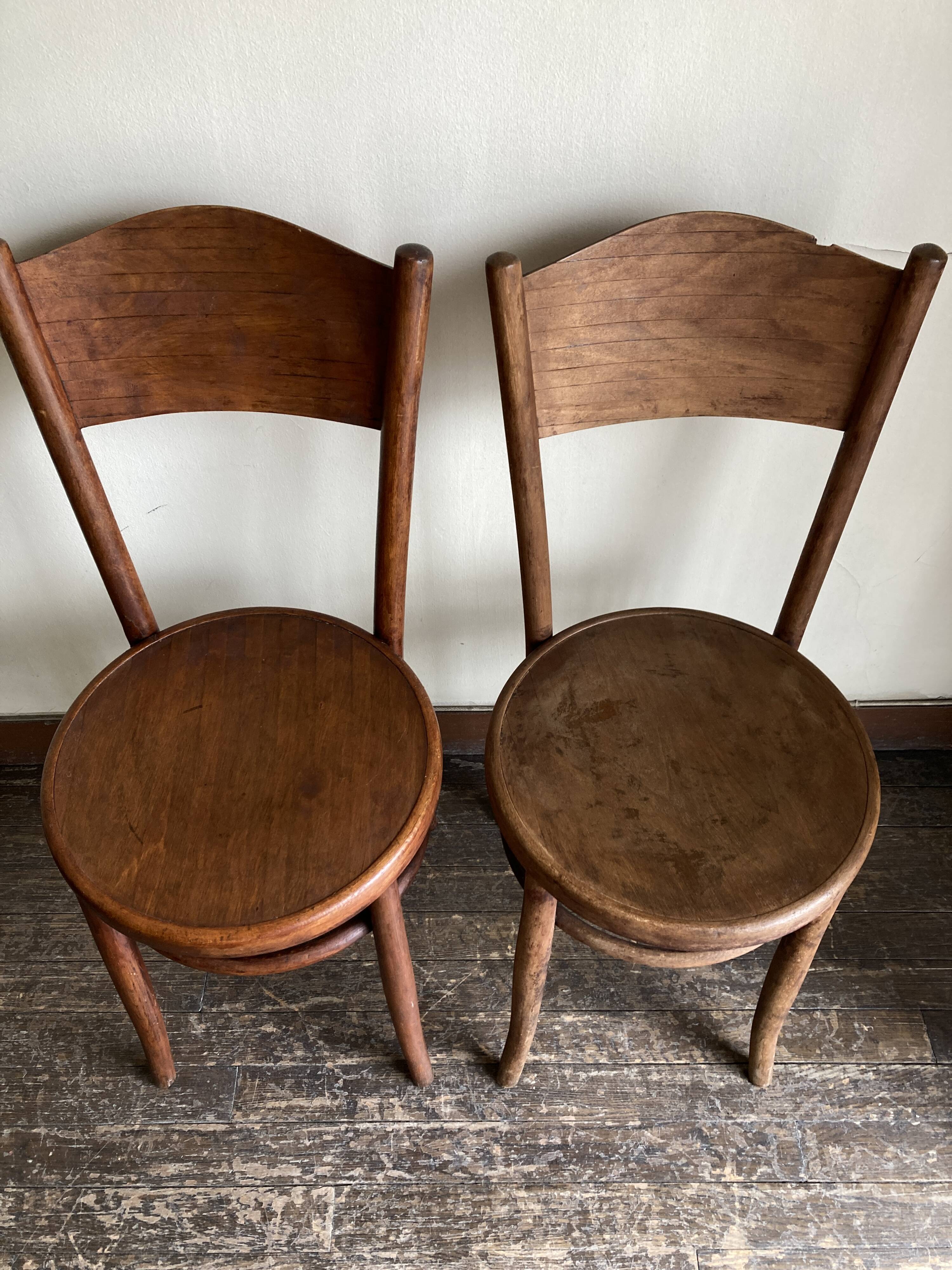 Set of 4 Fischel bistro chairs in bent wood gendarme hat 1920