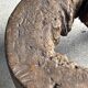 Small low circular four-legged stool in organic old teak with cut-out design H2