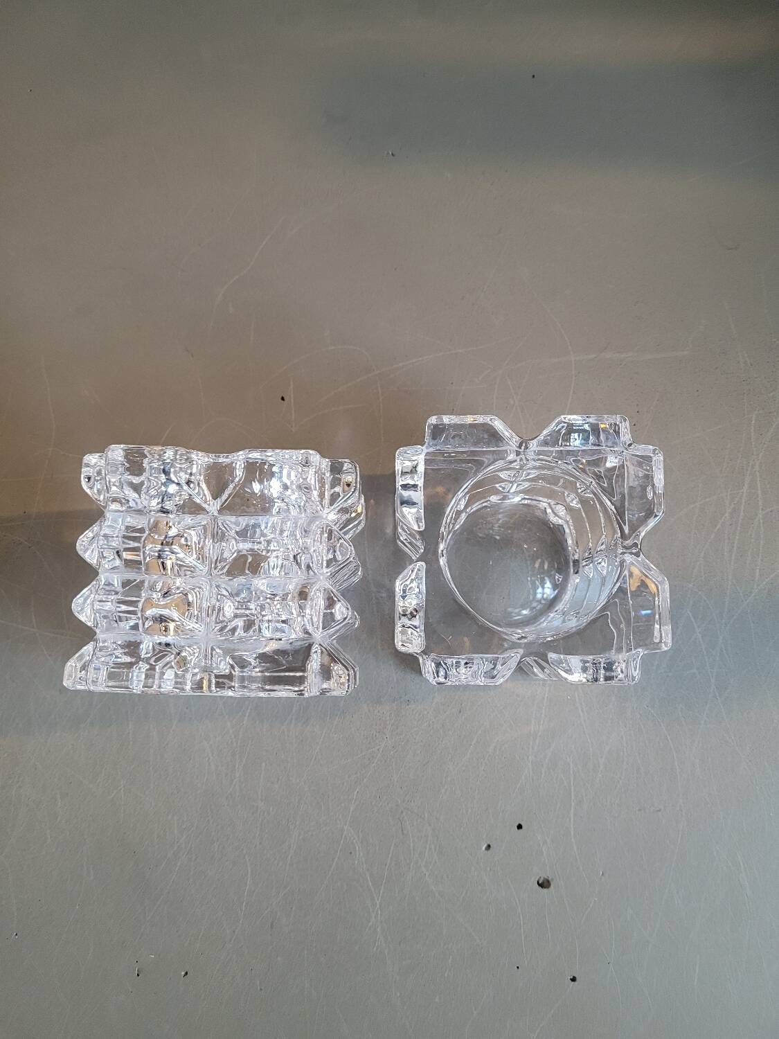 Pair of faceted glass tealight candle holders