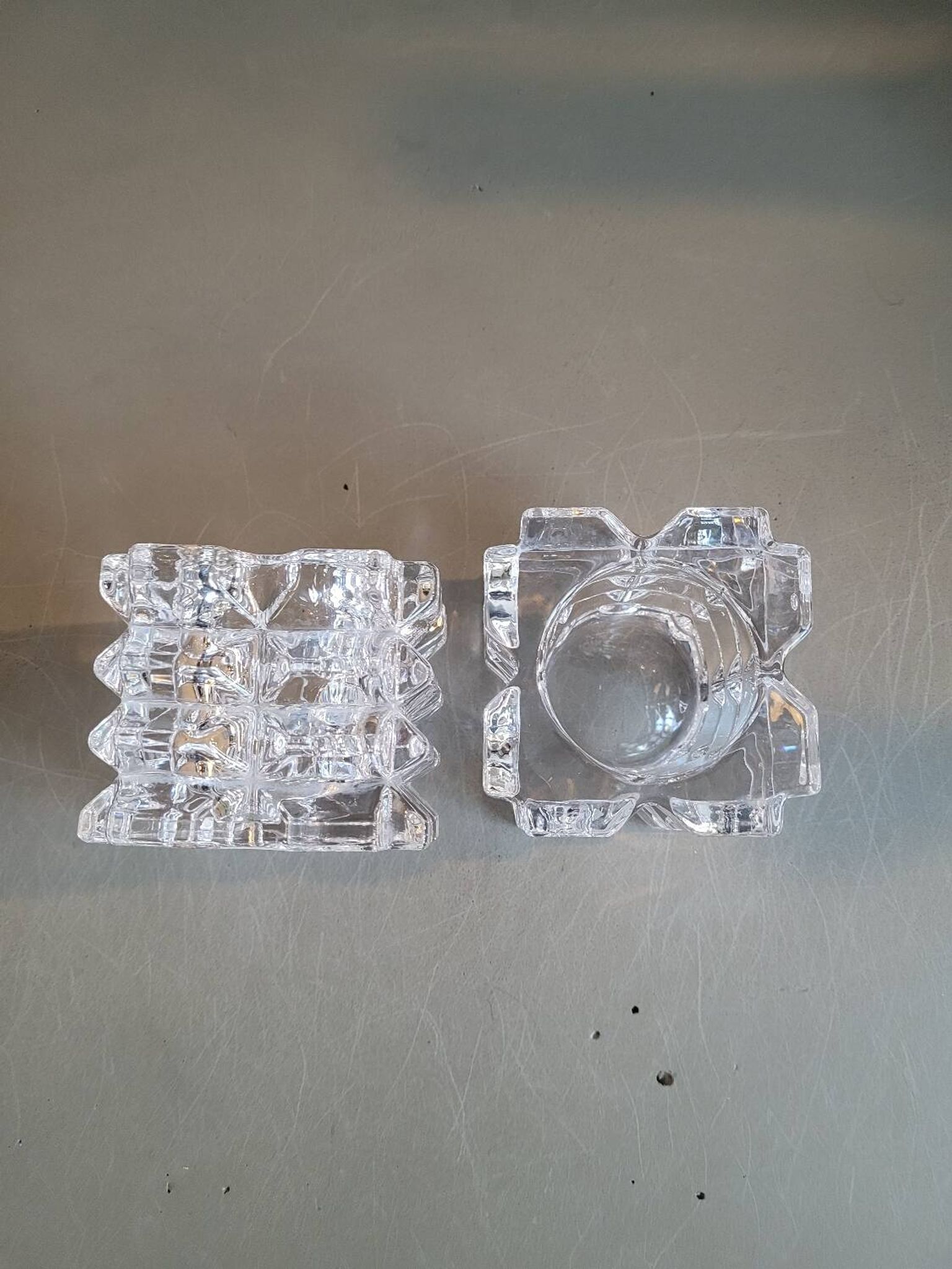 Pair of faceted glass tealight candle holders