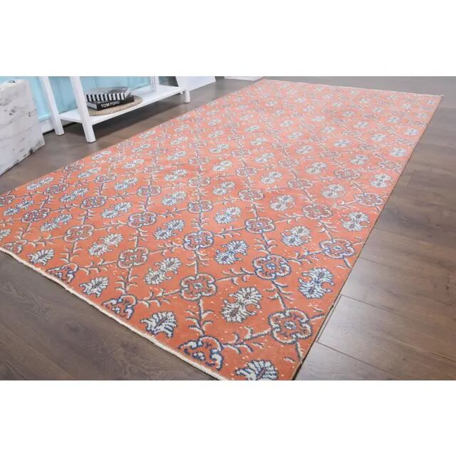 Tapis vintage turc Oushak fait main en laine et coton rouge