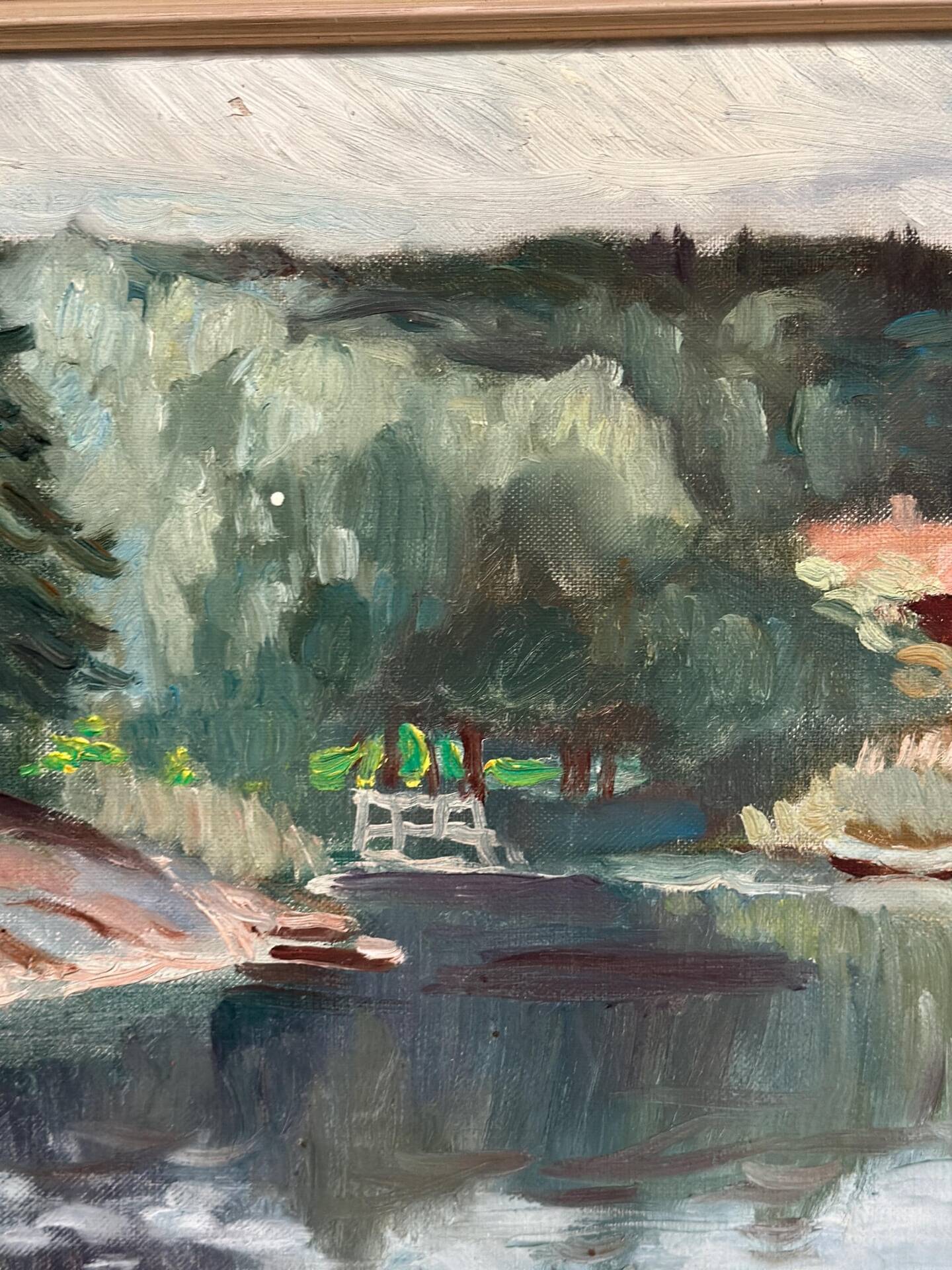 Swedish Oil on Canvas – “Lake with Houses” by G. Arner – Signed